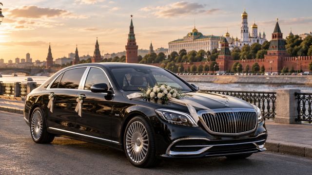 Свадебный Майбах у московского Кремля